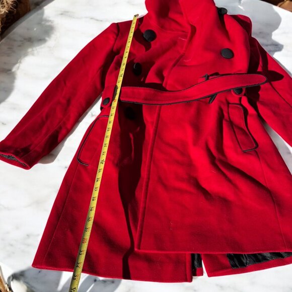 Vintage Preston & York Cardinal Red 100% Wool Pea Coat Size 4 Double Breasted - Picture 9 of 14